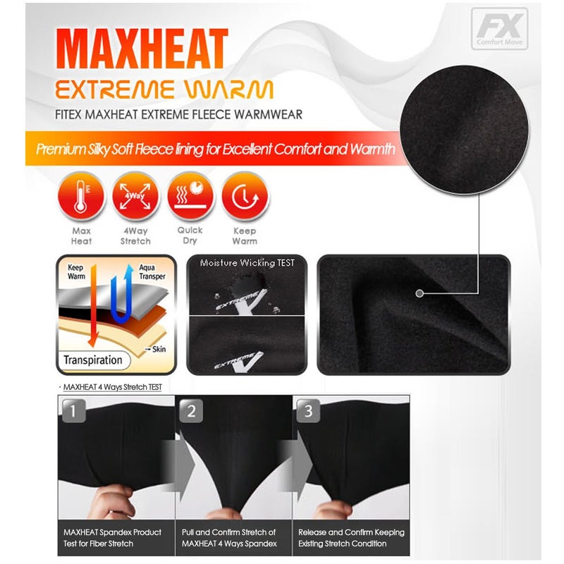 FITEXTREME Womens MAXHEAT Fleece Long Johns Thermal Underwear Set Black S - Image 5